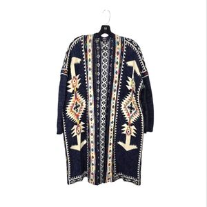 GeeGee Women's‎ Aztec Print Open Long Cardigan Navy Multicolored M/L